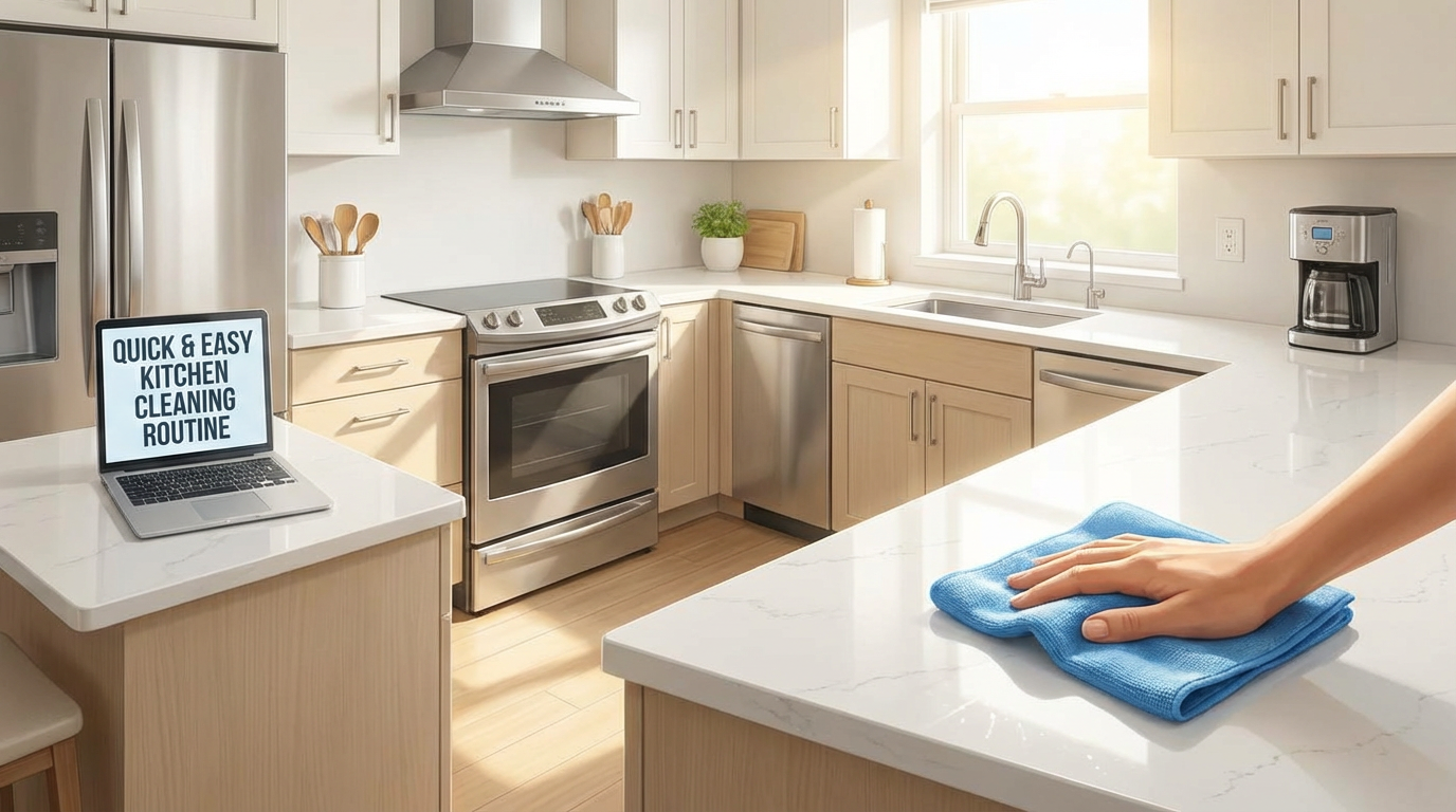 Cocina limpia y ordenada tras una limpieza rápida