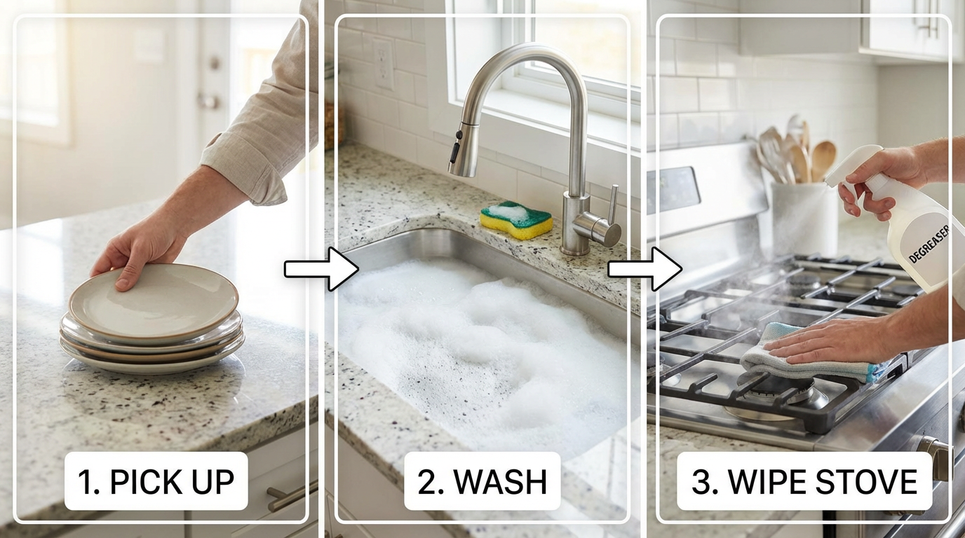 Rutina paso a paso para limpiar la cocina en 30 minutos
