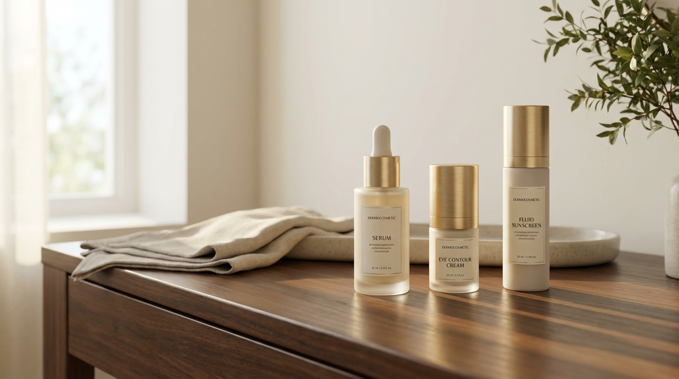 Trilogía de cosmética de autor: sérum vitamina C, contorno de ojos y protector solar avanzado